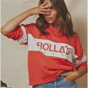 Rolla’s (L) Y2K 90s Split Logo Red White Colour Block Pullover Casual Sweatshirt